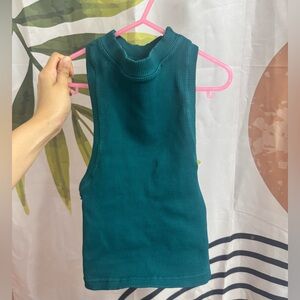 Free People Movement  Ribbed Tank Top M/L Green High Neck Mock Neck Misprint
